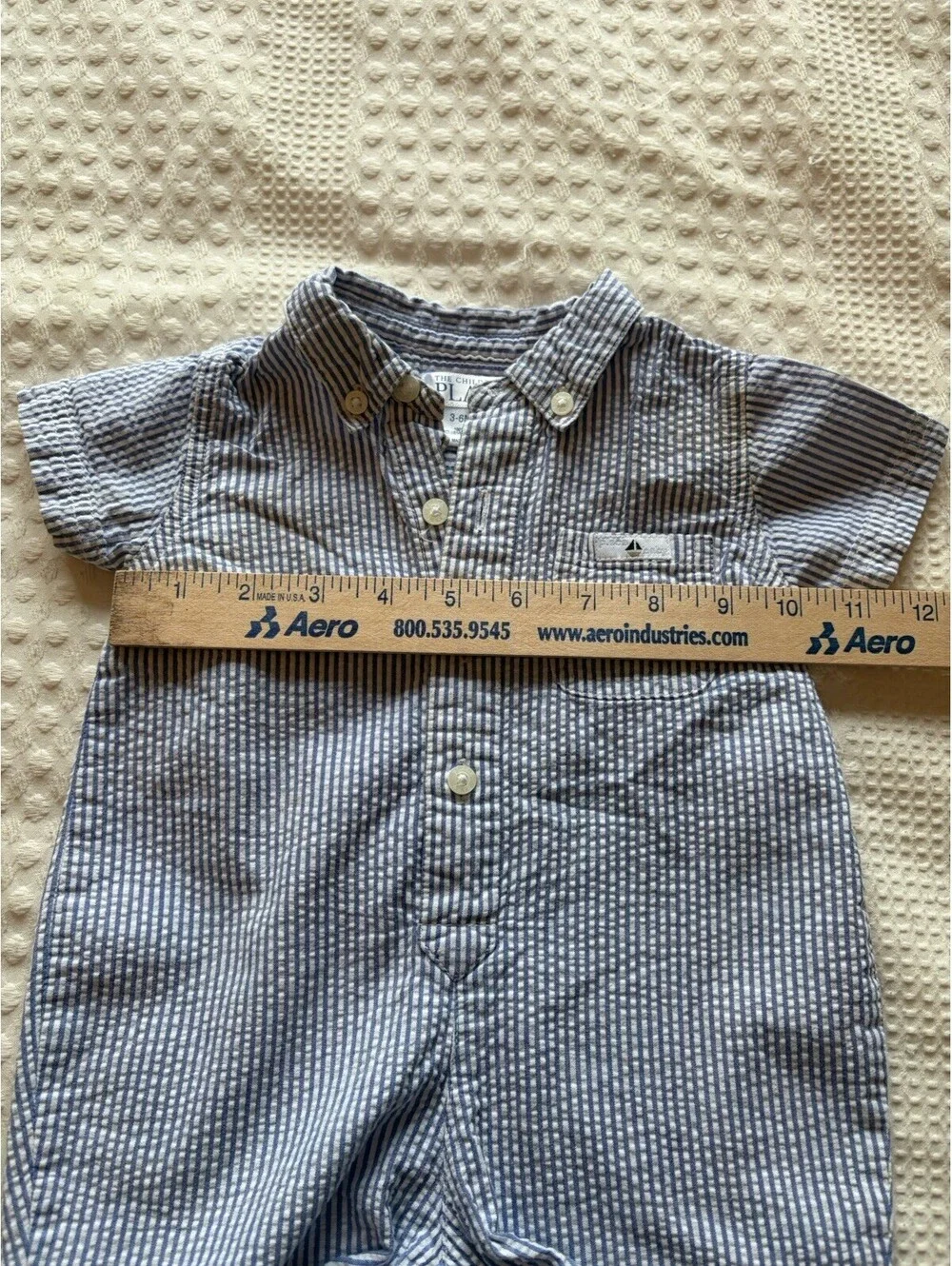 The Children’s Place Toddler White Blue Romper 3-6 Months Seersucker
